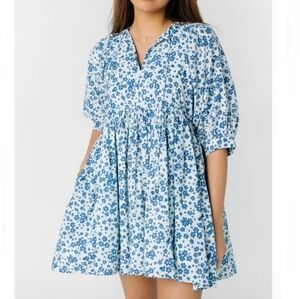 Citrus Floral Blue Mini Dress